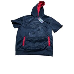 Sacred crown men’s medium streetwear short sleeve hoodie black and red atheletic